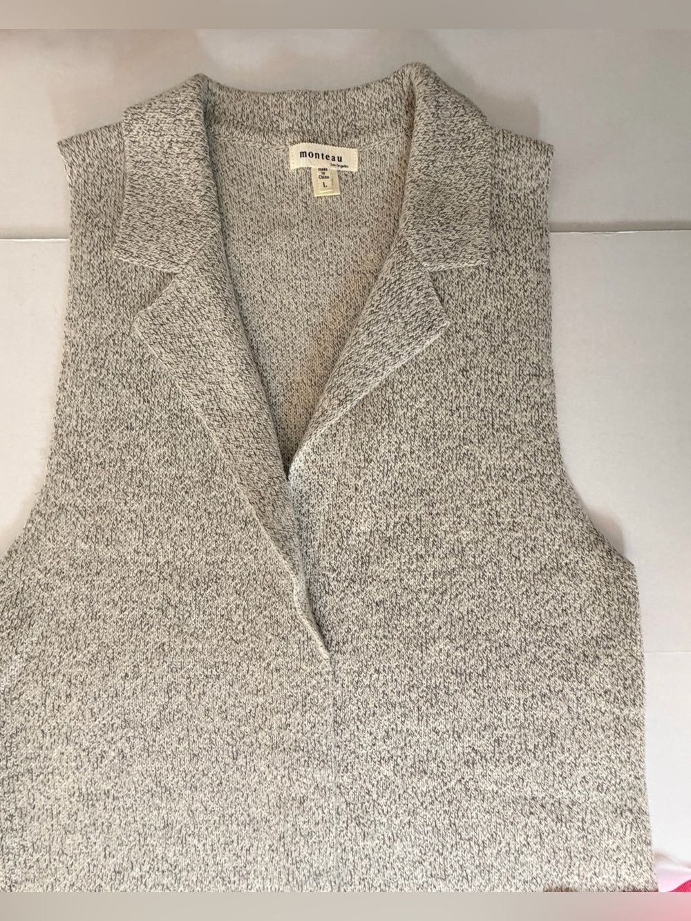 Monteau Los Angeles Sleeveless Knit Long Vest in Heathered Beige